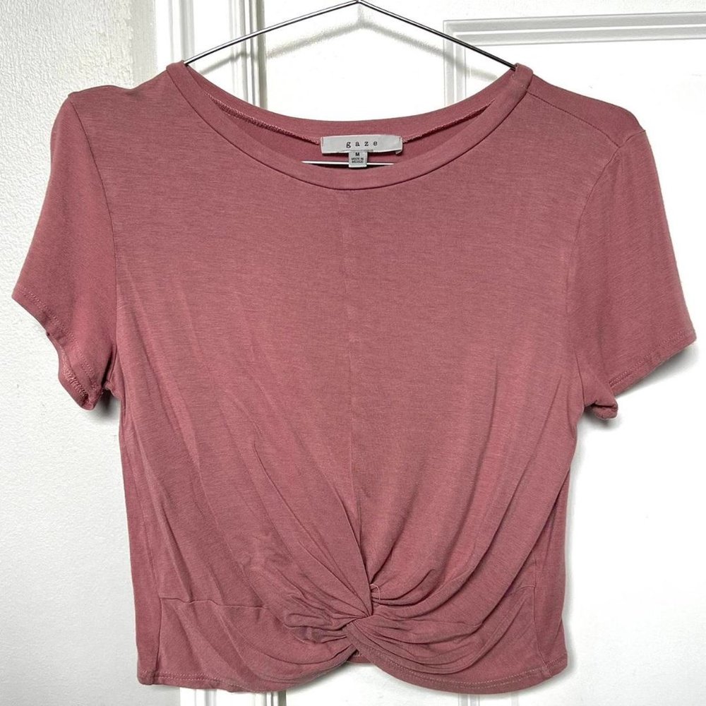 ★ cute Gaze blush knotted crop top